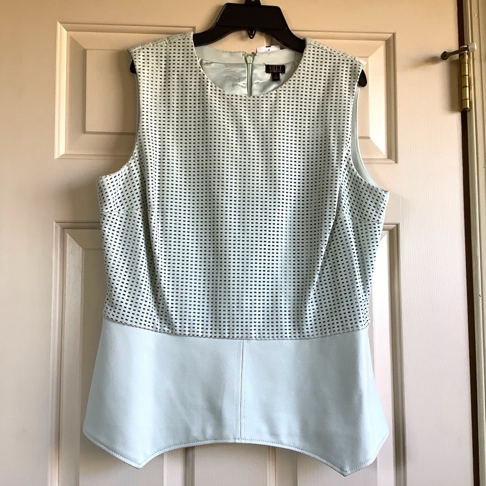 G.I.L.I. Perforated Faux Leather Top with Ponte Peplum Hem Subtle Mint SZ 16